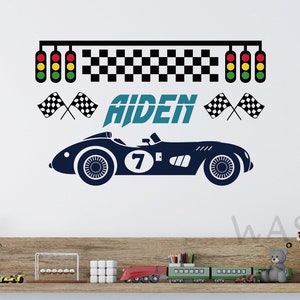 Race Car Wall Decal With Personalized Name, Boys Room Racing Car Wall ...