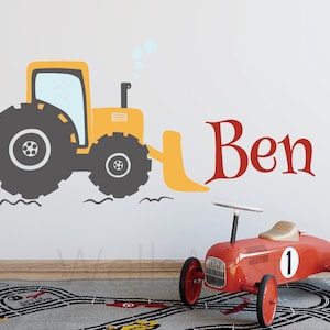 Trucks With Name Decal, Construection Trucks Decals ,Bulldozer Sticker , Boys Room Wall Decor , Personalized Name  Dump TruckWall Stickers