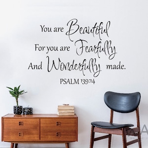 You are Beautiful Bible Verse Scripture Wall Decal You are Fearfully and Wonderfully Made Quote Wall Decal Inspiratioal Bless Stickers