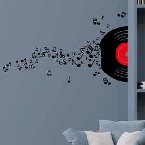 Musical Notation With Disc Wall Decals  Musical Mark Vinyl Wall Sticker DJ Wall Art  ,Music Wall Art,Enjoy Music Wall Decal