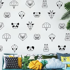 9 pcs Set Jungle Animal Heads For Wall,Geomatric Animal Heads Sticker , Nursery Kid&#39;s Animals Wall Stickers , Boys Girls Room Wall Decor