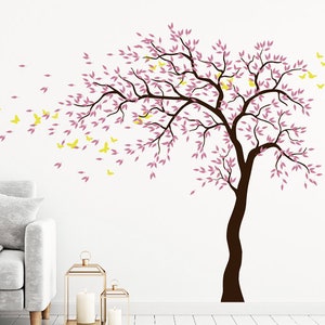 Kirschblüten Baum Wandtattoo, Baum mit Schmetterlingen Wandtattoo, Mädchenzimmer Wandtattoo, Kinderzimmer Baum Wandtattoo für Schlafzimmer Wanddekor