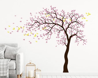 Cherry Blossoms Tree Wall Decal , Tree With Butterflies Wall Decal, Girls Room Wall Decal, Nursery Tree Wall Decal For Bedroom Wall Decor