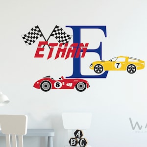 Custom Racing Name Wall Decal for Boys - Race Car Theme Nursery Wall Decor - Baby Room Mural Art Decor Vinyl  Sticker