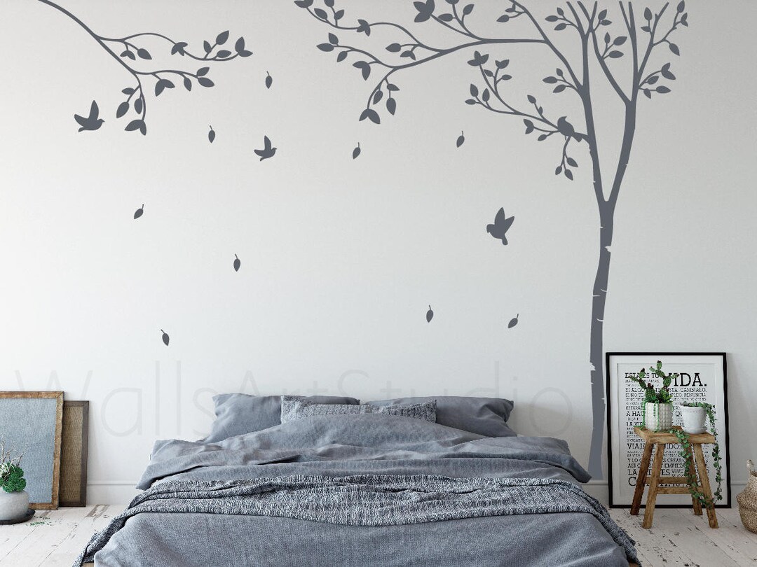 White Tree Wall Decal , Tree With Birds Wall Decal, Conner Wall ...