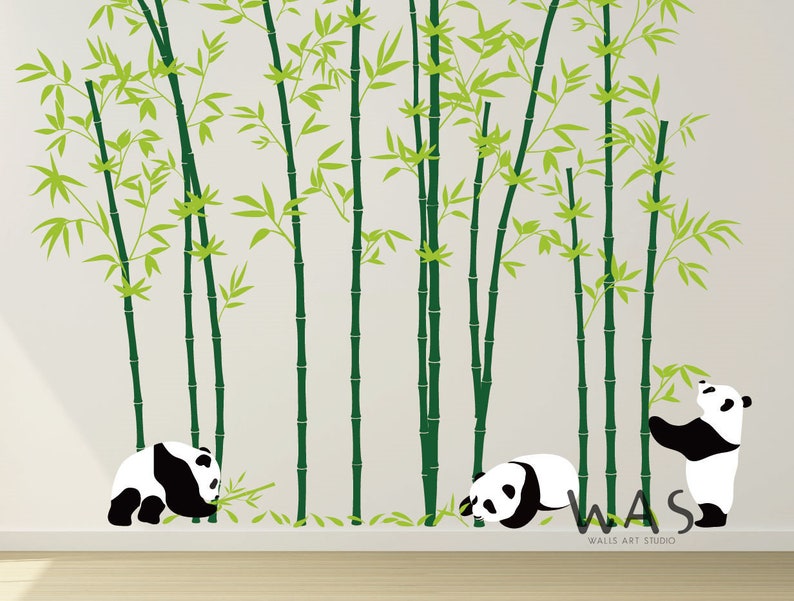 Panda Tree Wall Decals, Panda Wall Decals and Bamboo Decals,Large Tree Wall Decals, Panda Wall Stickers, Panda Bear With Bamboo Wall Decals image 3