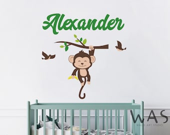 Personalized  Name With Monkey Decal, Wall  Decor for  Child's Bedroom, Nursery Name Wall Stickers, Boy's name Wall Decor , Girl's Name Wall