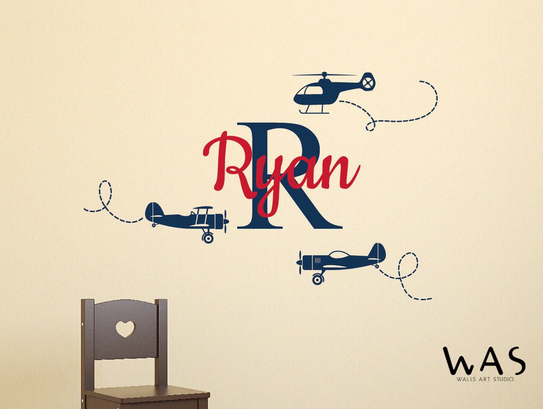 Custom Airplane Name Wall Decal - Boys Kids Room Decor - Nursery Wall ...