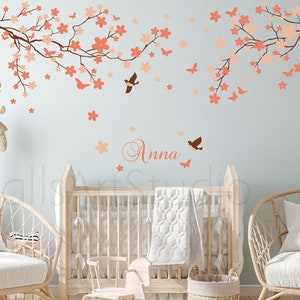 Cherry Blossom Tree Wall Decal,Baby Room Tree Wall Sticker , Girl's Room Tree Wall Sticker, Nursery Wall Decal For Bedroom Crib Wall Decor