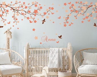 Cherry Blossom Tree Wall Decal,Baby Room Tree Wall Sticker , Girl's Room Tree Wall Sticker, Nursery Wall Decal For Bedroom Crib Wall Decor