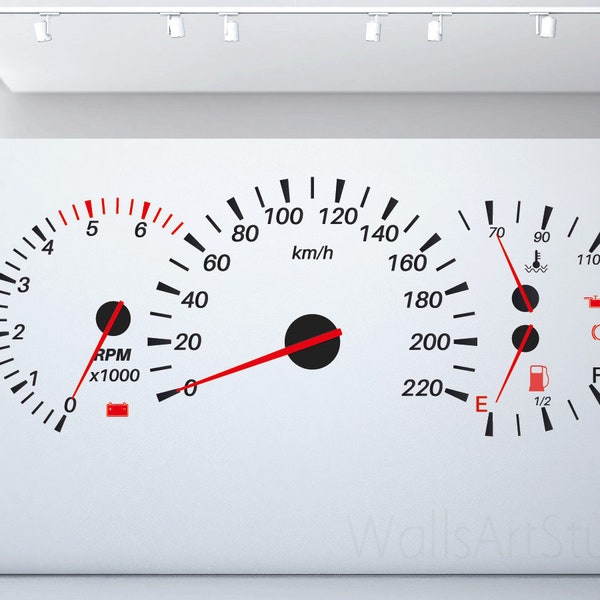 Speedometer  Decal, Racing Car Speedometer Vinyl Wall Sticker ,Kids Room Wall Sticker,Garage Decor