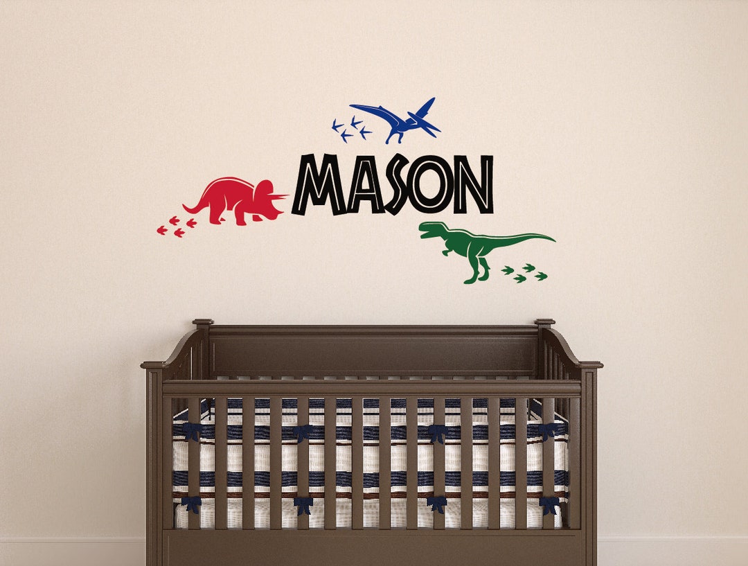 Custom Dinosaur Wall Name Vinyl Decal, Nursery Kids Boys & Girls Name