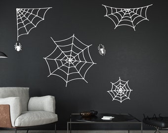 Spider With Web Wall Decals, Spider on The Web Wall Sticker Decal Art, Halloween Room Decor, Spider Wall Art, Spider Web Wall Decals