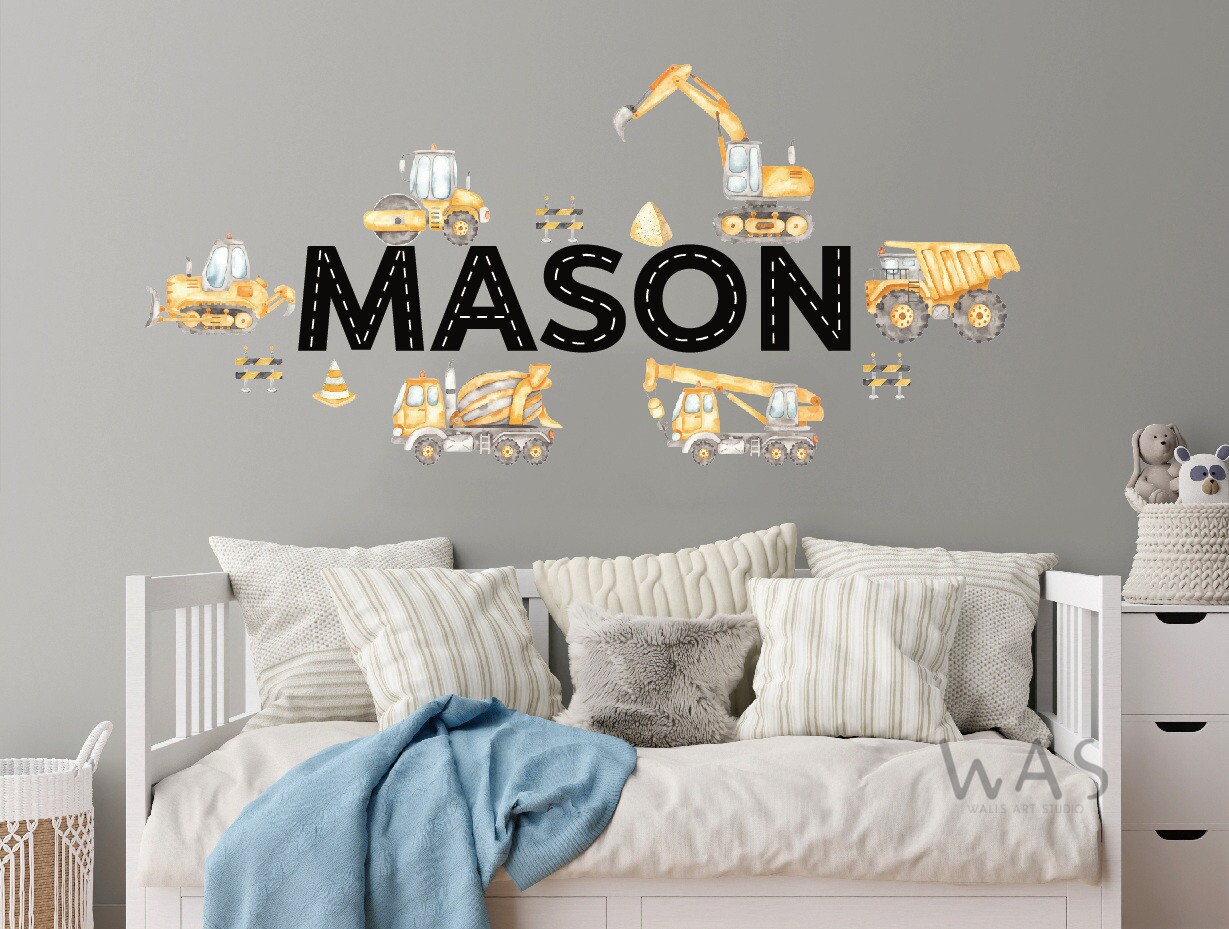 Personalized Name With Watercolor Construction Trucks Wall Decals ...
