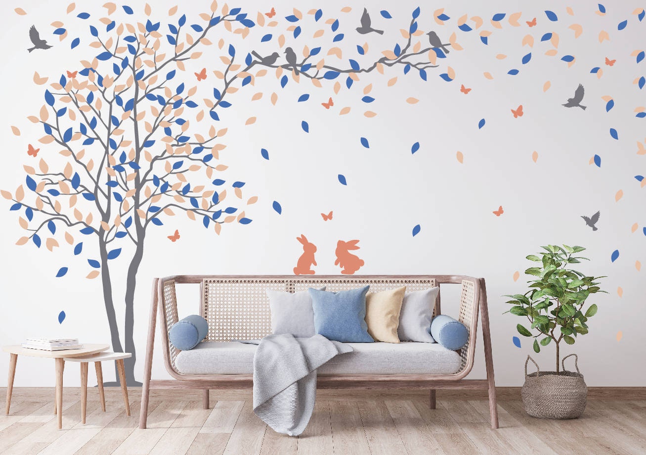 LVIN ' Tree With Bunch Of Pink Leaf Décor Wall Stickers For Living Room ' -  LV-093 (PVC Vinyl - 130 cm X 100 cm)