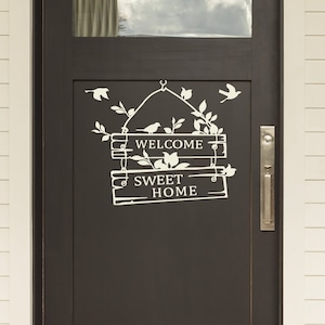 Welcome Home Door Sign  Decal, Home Wall Decor, Entrance Door  Sign Decals, Kids Room Sign Decor, Nature Birds And Vines Door Sign Decor