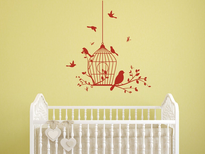 Birdcage Wall Decals Nursery Birds Vinyl Wall Stickers Etsy