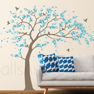 Blowing  Tree Wall Decal , Tree With Birds Wall Decal, Girls Room Wall Decal, Nursery Tree Wall Decal For Bedroom Wall Decor