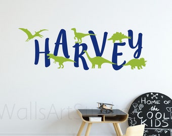 Dinosaur  With Name Decals, Personalized Name Dinosaur Wall Stickers, Nursery Dinosaur Wall Stickers,Boy's Room Wall Decoration