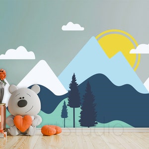 Colourful Mountains Wall Sticker Home Decor For Kids Room Nursery ,Moutains With Birds Decals, Moutains Vinyl Decals