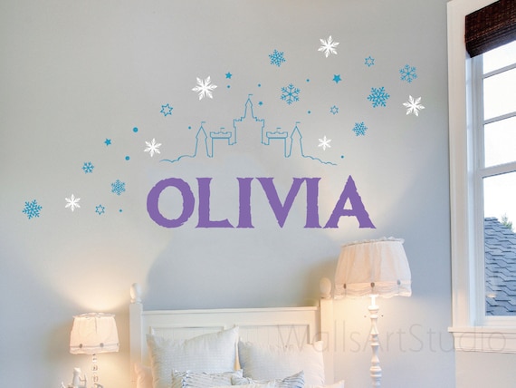 SNOWFLAKES Frozen Theme Wall Stickers with Any Custom Name 