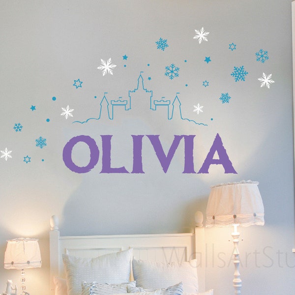Frozen Snowflakes Decals , Name With Forzen Style Wall Decal, Let it go Sticker, Frozen Inspired Name Decal,Personalized Name Decal