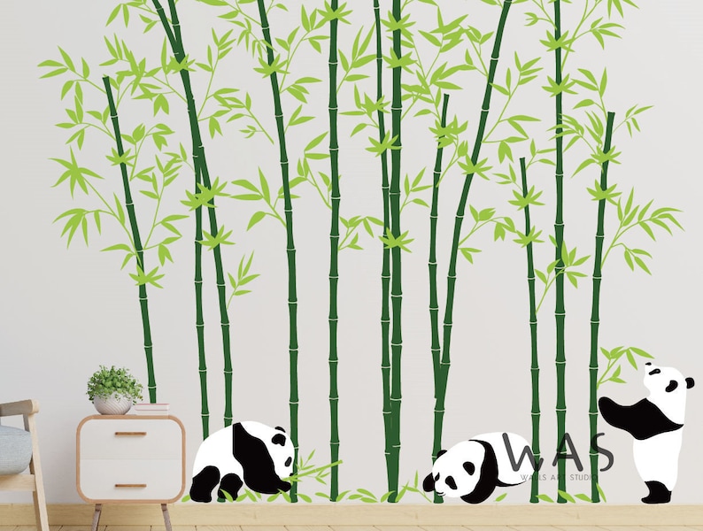 Panda Tree Wall Decals, Panda Wall Decals and Bamboo Decals,Large Tree Wall Decals, Panda Wall Stickers, Panda Bear With Bamboo Wall Decals image 1