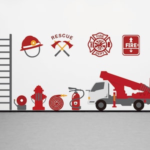 Firefighter Station Rescue Team-Firetruck & Fireman Theme DIY Wall Decal Sticker for Boy Girl Room Wall Decal Sticker for Home Car Laptop