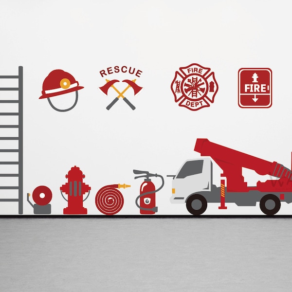 Firefighter Station Rescue Team-Firetruck & Fireman Theme DIY Wall Decal Sticker for Boy Girl Room Wall Decal Sticker for Home Car Laptop