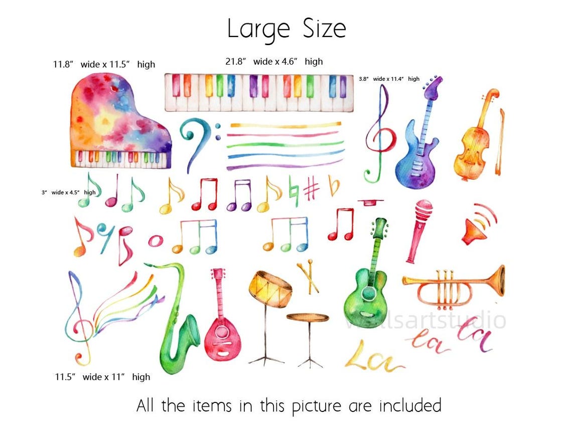 Musical Notes Diy Sticker Watercolor Music Wall Sticker,peel Stick Musical Instrument Note ...