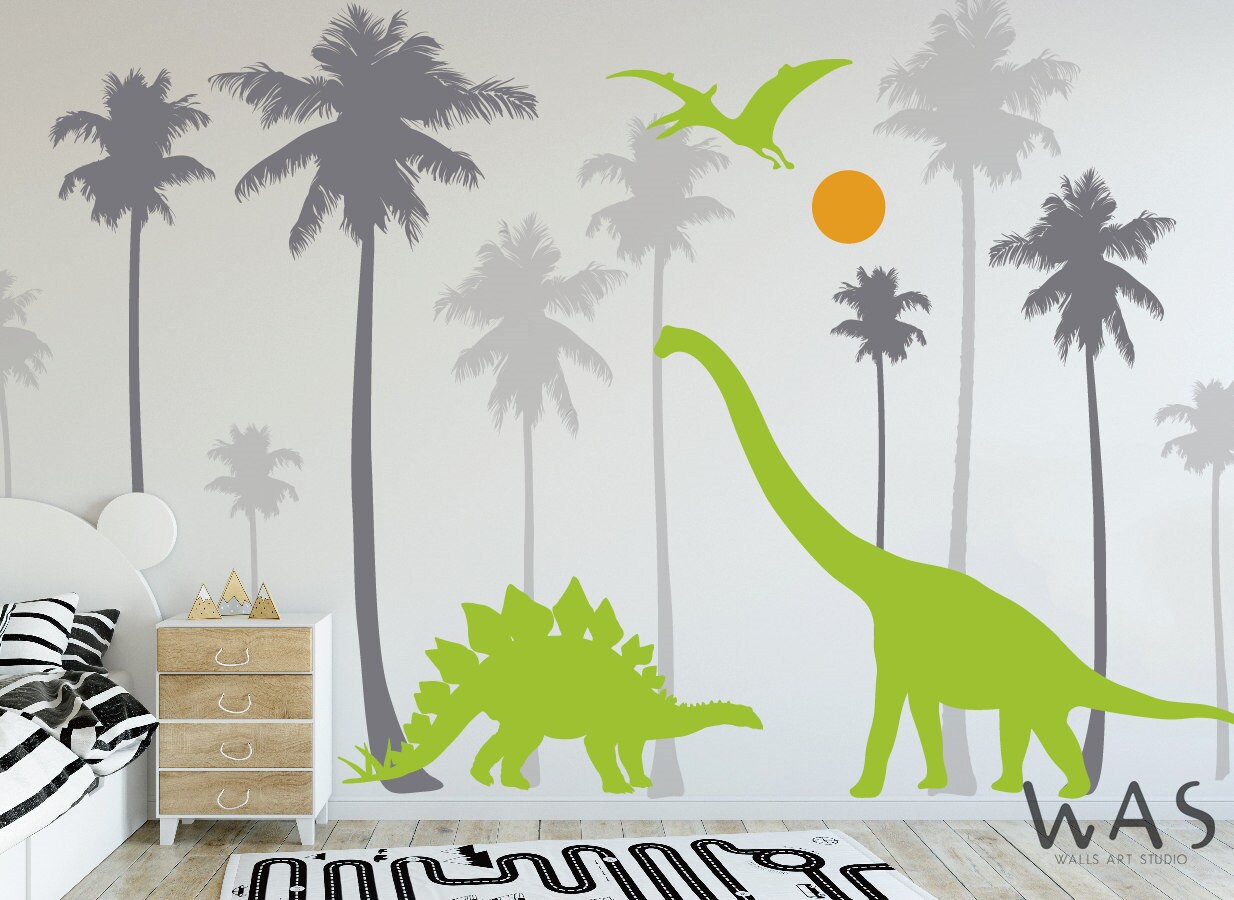 Large Tree With Dinosaurs Wall Decals Forest Wall Etsy