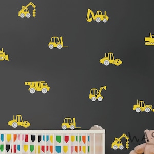 18pcs Construction Vehicles Boy Wall Decal Trucks Car Excavator Wall Stickers Vinyl Peel Stick Gifts for Kids Boys Nursery Bedroom