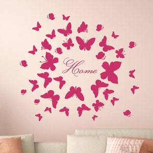 Butterfly  Ball With Home Letters Wall Decal , Butterlies Home Wall Decor, Bedroom Wall Decor