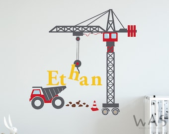 Crawler Crane Truck Sticker,Personalized Construction Truck Sticker, Crane Truck Wall Decal, Kids Decal Custom Name wall Vinyl Sticker Decor