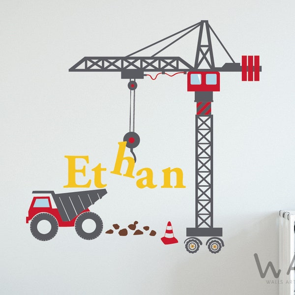 Crawler Crane Truck Sticker,Personalized Construction Truck Sticker, Crane Truck Wall Decal, Kids Decal Custom Name wall Vinyl Sticker Decor