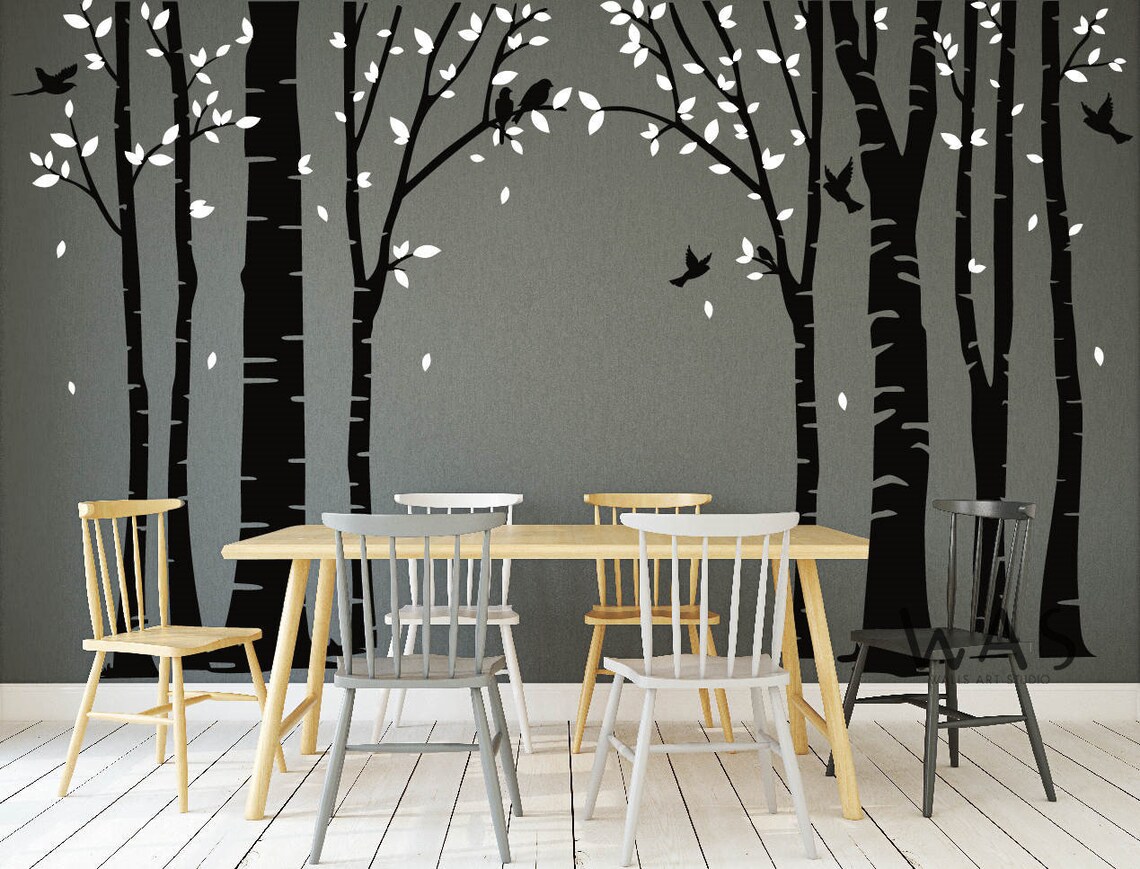 Birch Tree Deer Wall Decal Nursery Forest Removable Birch Trees Vinyl ...