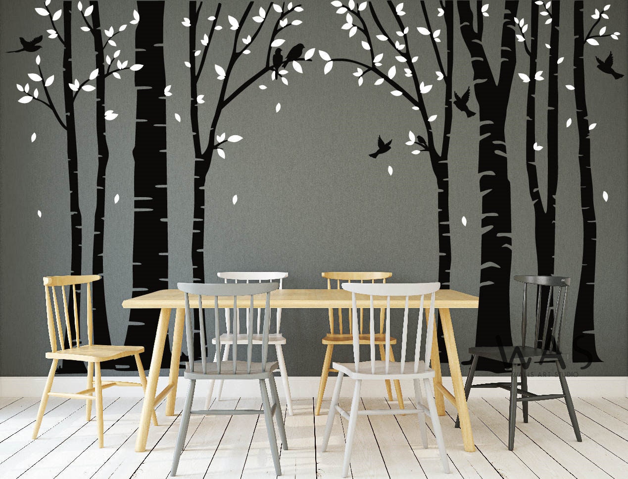 Birch Tree Deer Wall Decal Nursery Forest Removable Birch Etsy