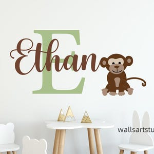 Personalized Name With Jungle Monkey Vinyl Wall Decal, Nursery Stickers for Baby Wall Decoration, Monkey Stickers for Kids Jungle Theme Wall