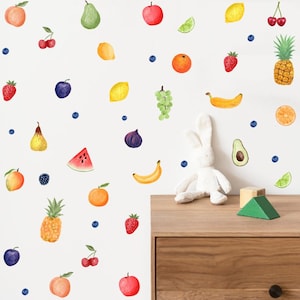 Bonita pegatina de pared de fruta DIY para cocina, sandía, manzana, uva, cereza, naranja, plátano, limón, para puerta de cristal, refrigerador, cocina, ventana, restaurante.