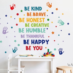 Colorful Inspirational Phrases Sticker Motivational Lettering Sticker Be Kind, Be Brave, Be Creative Decals for Classroom Nursery Wall Decal