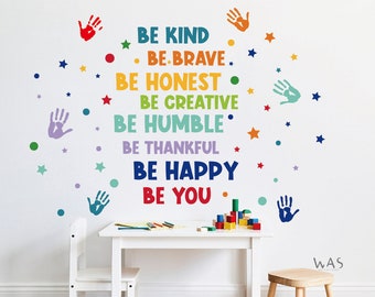 Pegatina colorida con frases inspiradoras, pegatina con letras motivacionales, Be Kind, Be Brave, Be Creative, calcomanías para la pared del aula, guardería
