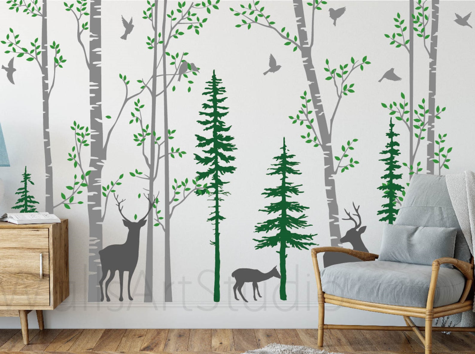 Birch Trees Wall Decal Nursery Deers Forest Removable Birch - Etsy