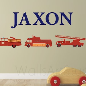 Custom Name Firetruck Wall Decal - - Boys Wall Decal - Nursery Wall Decals - Fire Truck Vinyl Wall Art Decor Sticker-Kids Wall Decal