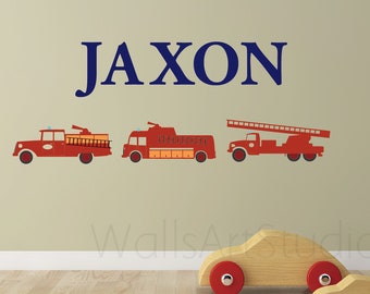 Custom Name Firetruck Wall Decal - - Boys Wall Decal - Nursery Wall Decals - Fire Truck Vinyl Wall Art Decor Sticker-Kids Wall Decal