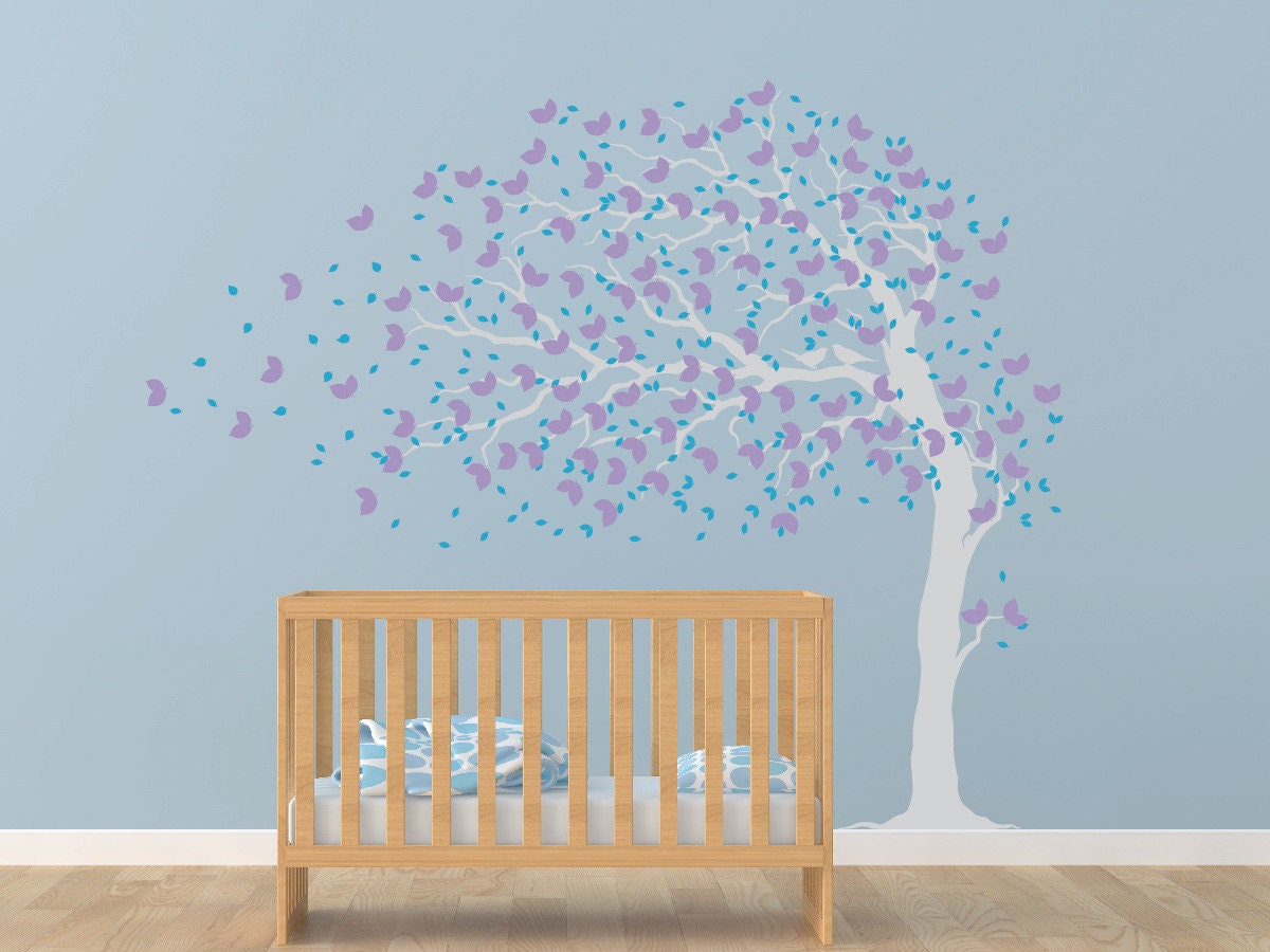 Blowing Tree Wall Decal , Large Tree Wall Decal, Girls Room Decal ...