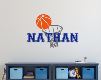 Déco murale personnalisée avec nom de basket-ball, sticker vinyle personnalisé, décoration murale pour chambre de garçon, autocollant pour chambre de garçon