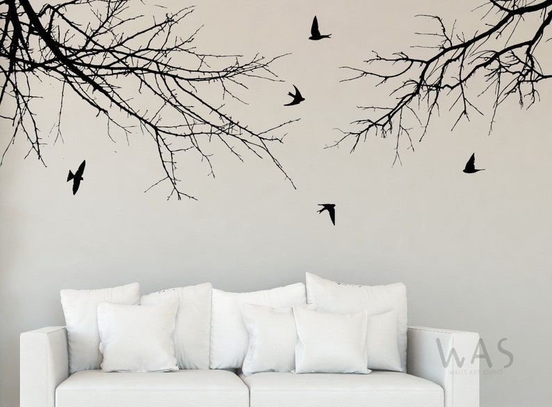 Tree Branch With Birds Wall Decal, Branches Birds Vinyl Sticker ...