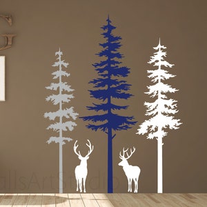 Pine Tree With Deers Wall Decals, Forest Wall Decals,Pine Tree Wall Decals, Kids Wall Decals,Kindergarten Wall Decor