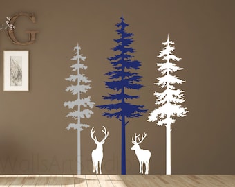 Pine Tree With Deers Wall Decals, Forest Wall Decals,Pine Tree Wall Decals, Kids Wall Decals,Kindergarten Wall Decor