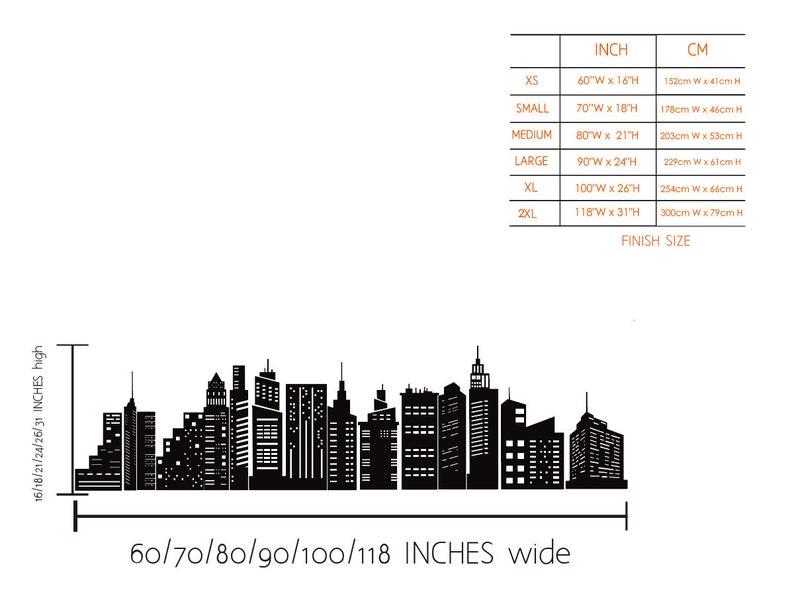 City Skyline Wall Decallarge City Decalcity Vinyl Wall Etsy